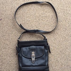 Black leather cross body purse